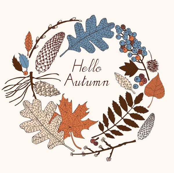 Hello autumn. Leaves, simple cartoon flat style. — Stock Vector