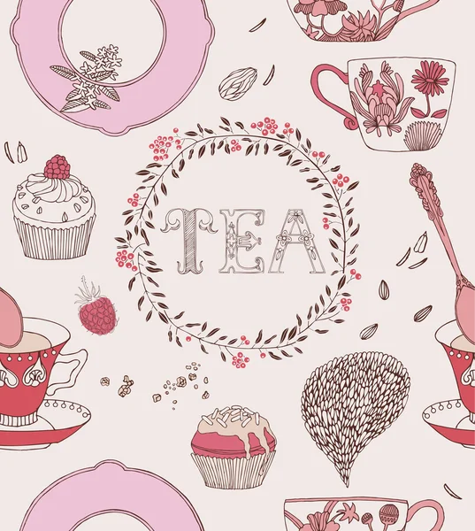 Té y diferentes tipos de dulces . — Vector de stock