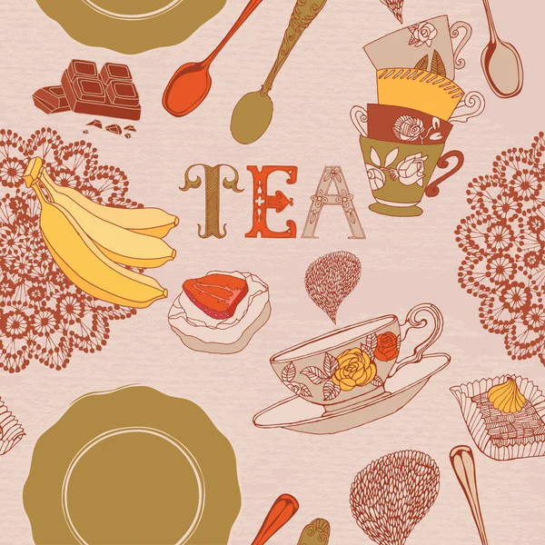 Tea time still life set vector illustration. — Stock Vector