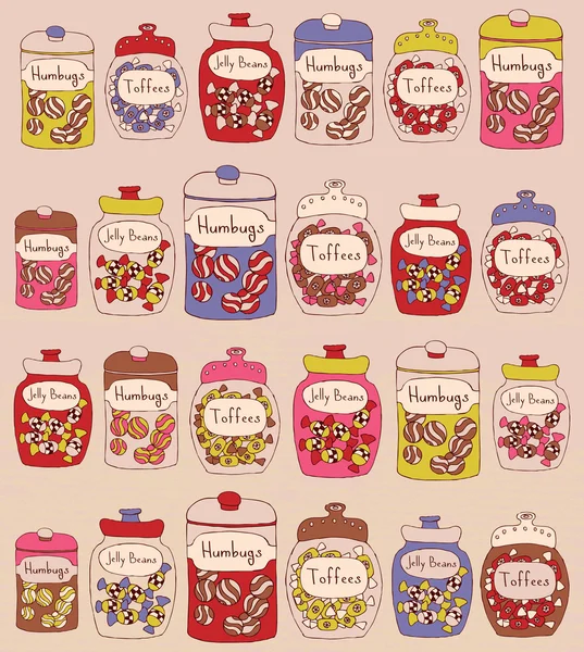 Şekerler kavanozların içinde. Seamless modeli.