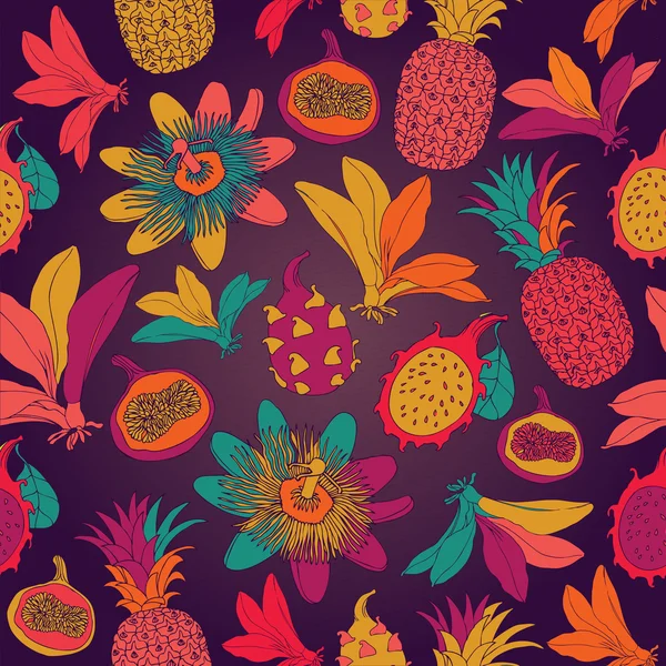 Vintage seamless tropical flowers with pineapple.