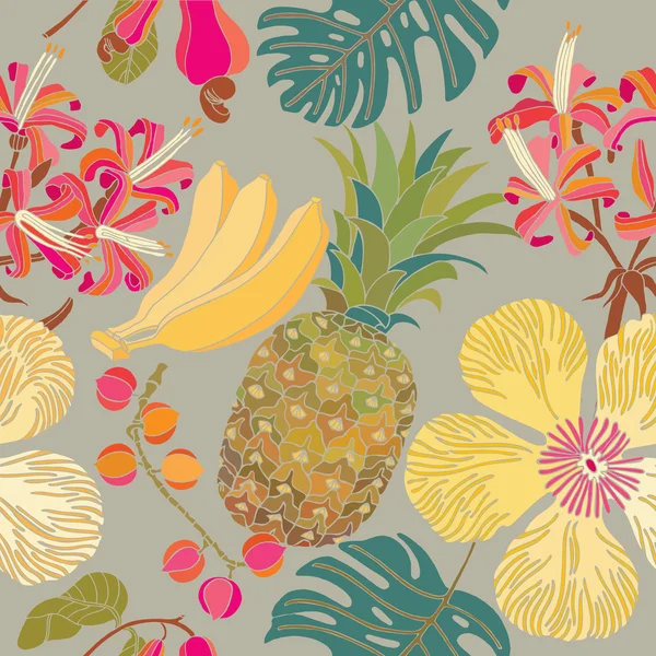 Seamless pattern, tropical flowers. — Stock Vector