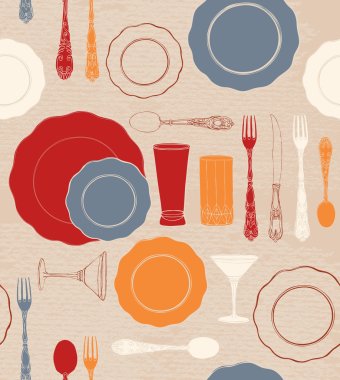Different tableware. Seamless background. clipart