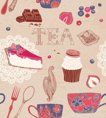 Seamless pattern. Cups and cakes.