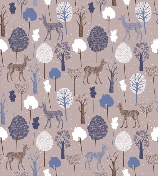 Vintage Noel desen. Kış ağaçlar ile geyik.