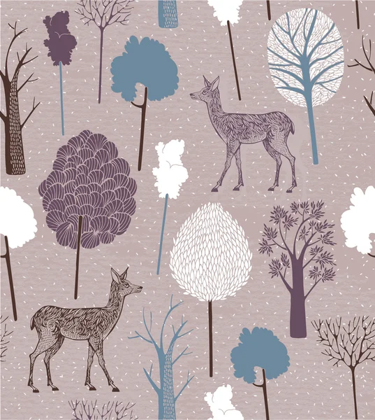 Vintage Noel desen. Kış ağaçlar ile geyik.