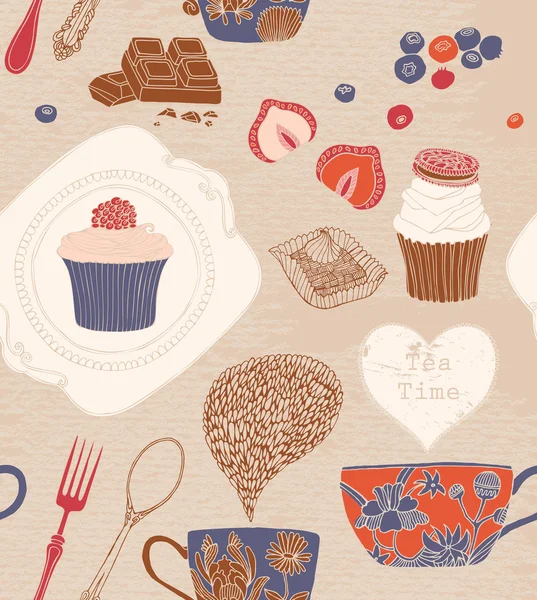 Seamless pattern. Cups and cakes. — ストックベクタ