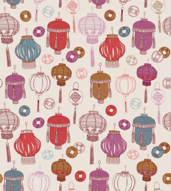 Chinese new year symbols. Seamless pattern.