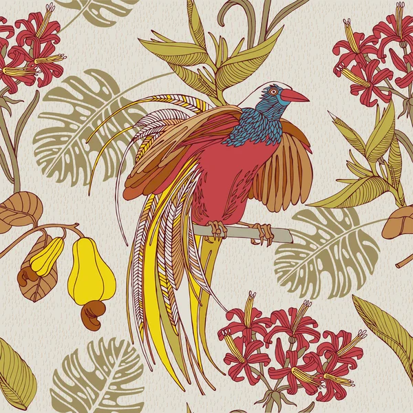 El çizmek tropik çiçekler ve kuşlar.