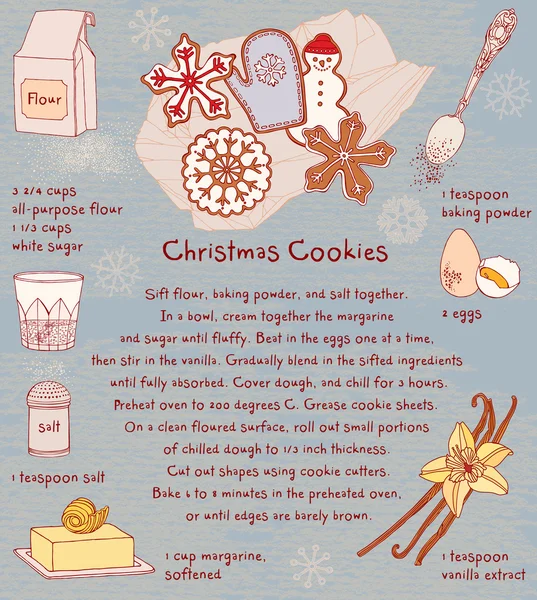Karácsonyi cookie-kat. Recept kártya. Vektor Grafikák