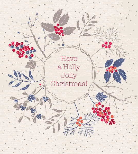 Karácsonyi dekoratív koszorú, holly, borostyán, fagyöngy, cédrus. — Stock Vector