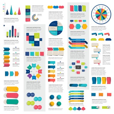 Mega infographics elemanları çizelgeleri, grafikler, daire grafikler, diyagramlar, konuşma balonları kümesi. Düz ve 3d tasarım. Vektör.