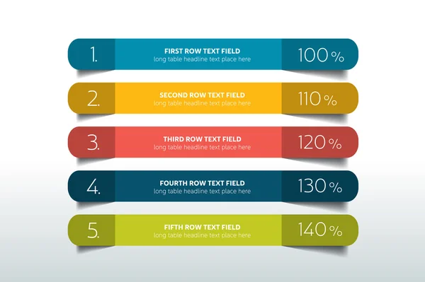 Tabell, schema design mall med 5 rader. Vektorbanderoll. — Stock vektor