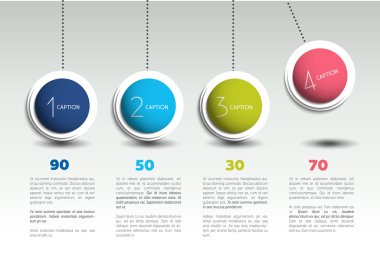 İnfografik vektör seçenekli sarkacılı pankart. Renk küreleri, toplar, kabarcıklar. Bilgi şablonu.