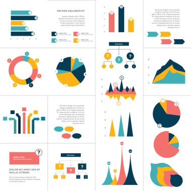Düz infographics öğeleri büyük kümesi. Grafik, grafik, diyagram, düzeni, akış şeması, kabarcık dahil.