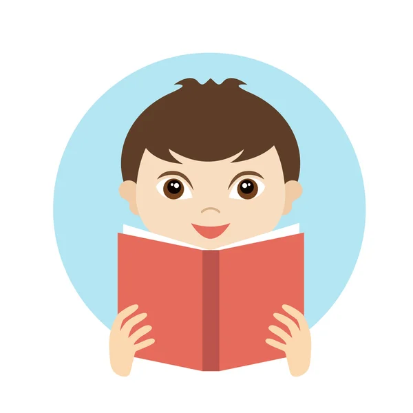 Een schattig jongetje dat een boek leest. Vlakke vector. — Stockvector