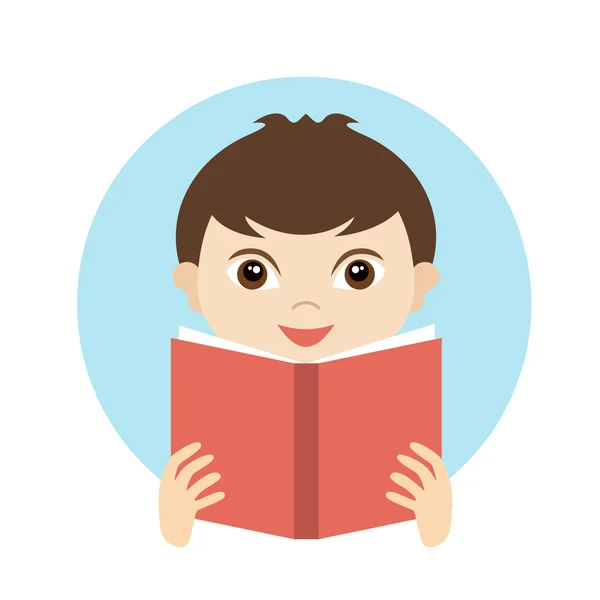 Un chico lindo leyendo un libro. Vector plano . — Archivo Imágenes Vectoriales