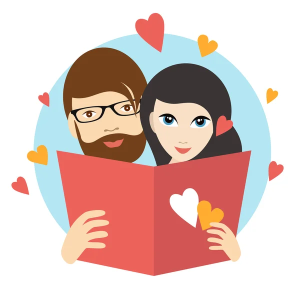 Pareja de amor leyendo una carta de amor. Concepto de boda. Vector plano . — Archivo Imágenes Vectoriales