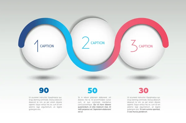 Banner de opção vetorial infográfico com 3 passos. Esferas de cor, bolas, bolhas. Modelo infográfico . — Vetor de Stock