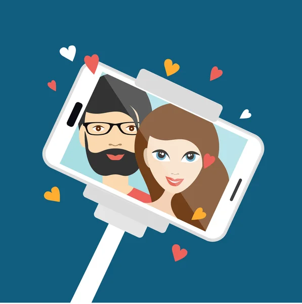 Pasangan dalam cinta membuat foto selfie. Ilustrasi kartun vektor  . Stok Ilustrasi Bebas Royalti