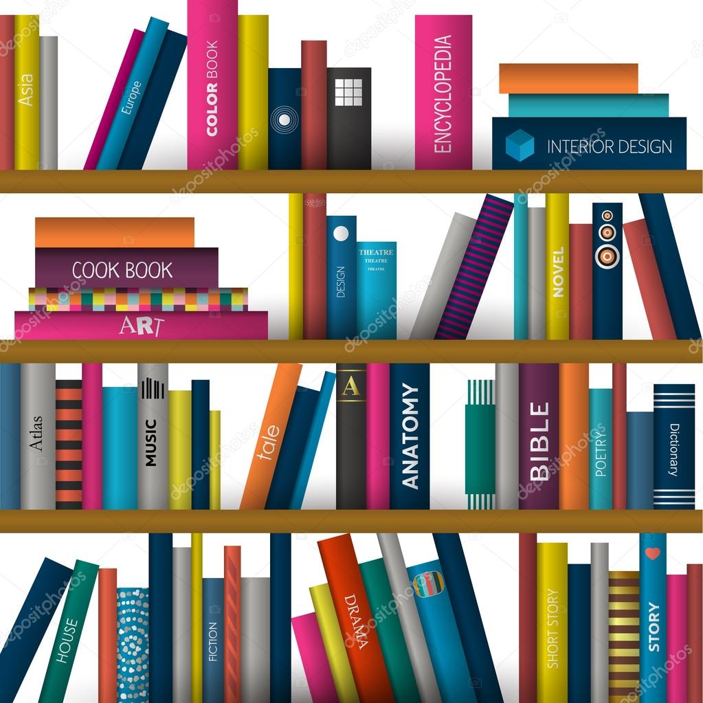 Book shelf. Realistic vector illustration. Bookstore indoor.