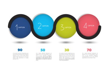 Infographic vektör seçeneği afiş 4 adımlar ile. Renkli küreler, toplar, kabarcıklar. Infographic şablonu.