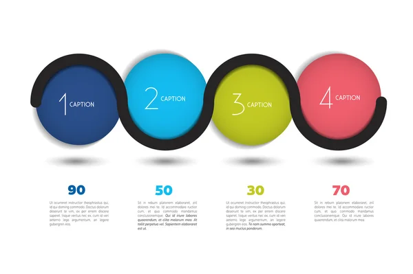 Banner de opción de vector infográfico con 4 pasos. Esferas de color, bolas, burbujas. Plantilla infográfica . — Archivo Imágenes Vectoriales