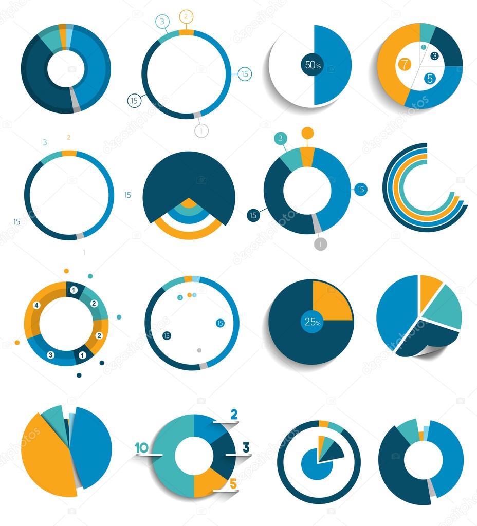 Big set of round, circle chart, graph. Simply color editable. Infographics elements.