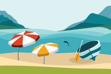 Yaz plaj renk şemsiye ile. Düz tasarım.