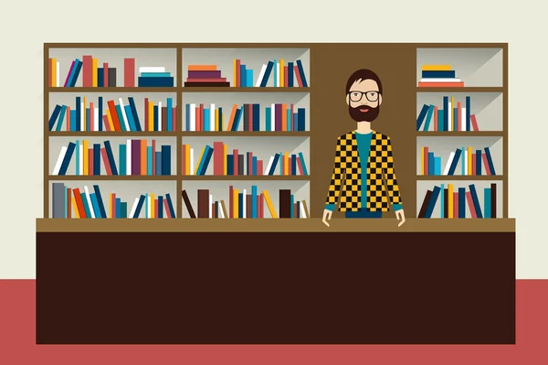 Boekhandel en boekhandelaar. Platte vectorillustratie. — Stockvector