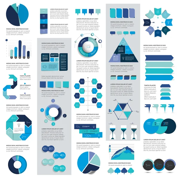 Mega set di elementi infografici grafici, grafici, grafici a cerchio, diagrammi, bolle vocali. Design piatto e 3D. Vettore . — Vettoriale Stock