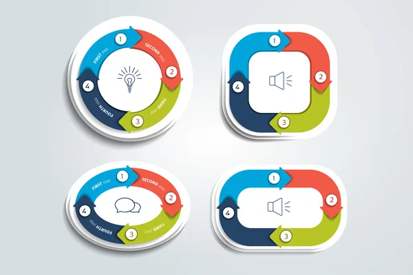 Cirkel, runda uppdelad i fyra delar pilar. Mallen system, diagram, diagram, diagram, presentation. Affärsidén med 4 steg, alternativ, processer. — Stock vektor