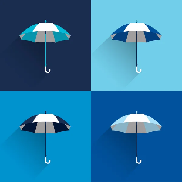 Teken van de paraplu. Platte vector teken. Verschillende blauwe kleur parasol. — Stockvector