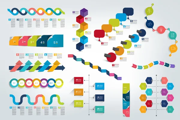 Gran conjunto de informe de línea de tiempo de infografía, plantilla, gráfico, esquema. Vector . — Vector de stock