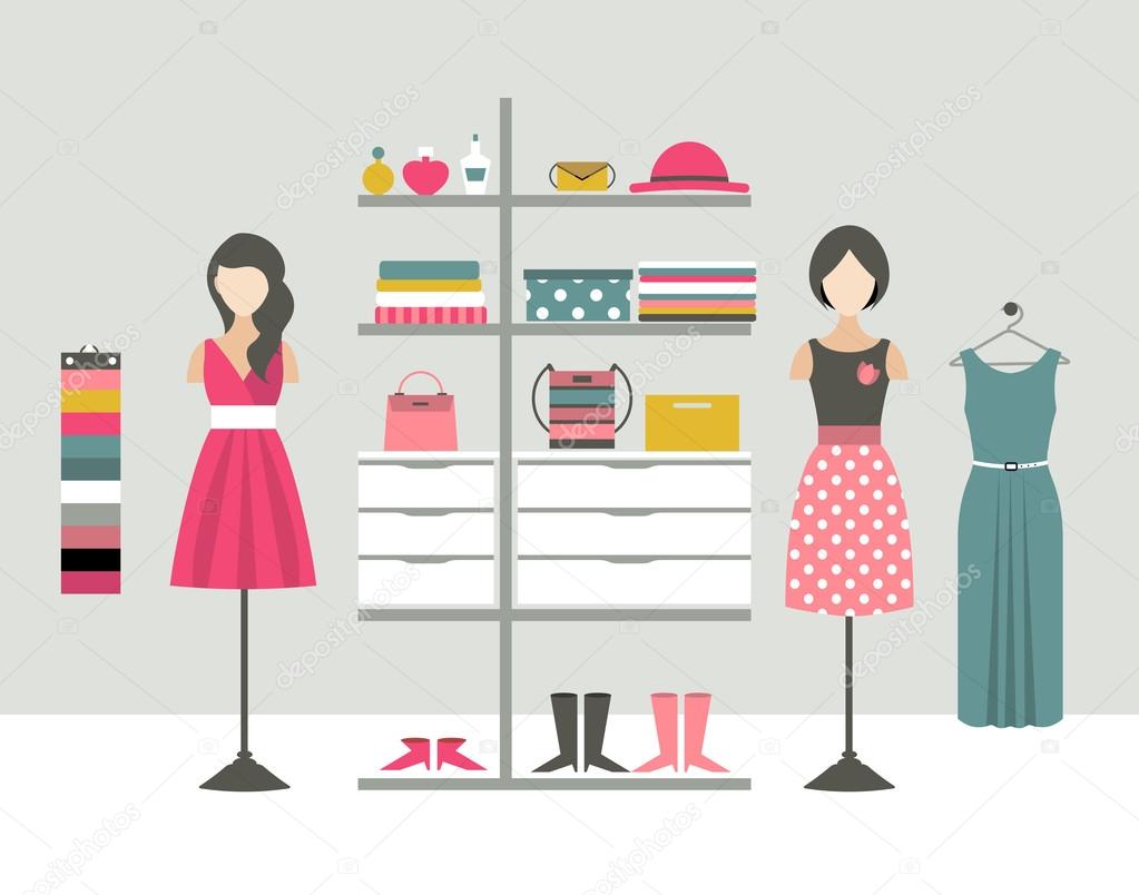 Clothing store. Boutique indoor. Flat design vector illustration. Stock  Vector Image by ©Kubko #108423874