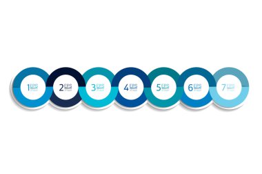Yedi iş öğesi afiş, şablon. 7 adım tasarım, grafik, infografik, adım sayı seçeneği, düzen adım adım. 3d cyrcle tarzı.