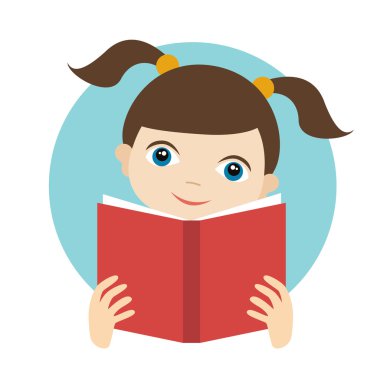 Little cute girl reading a book. Flat vector.
