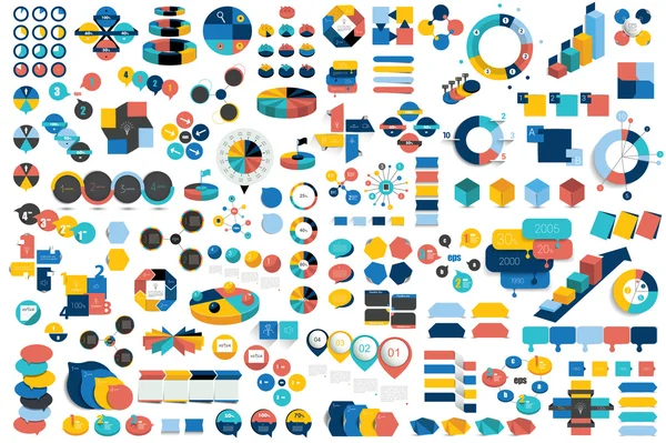 Mega uppsättning infographic element diagram, grafer, cirkel diagram, diagram, pratbubblor. Platt och 3d-design. Vektor. — Stock vektor