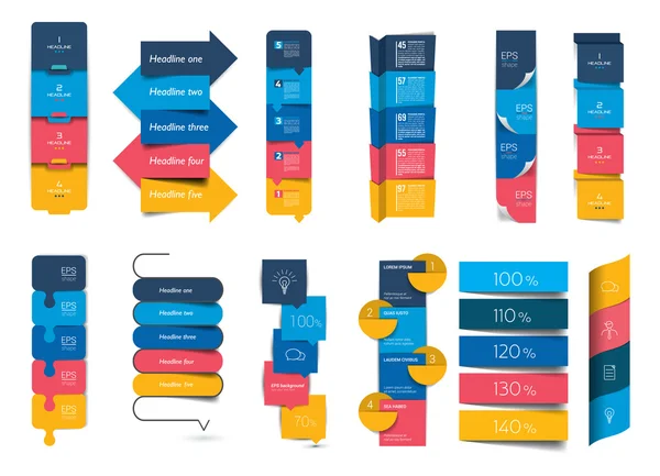 Big set of infographics step by step vertical tables, elements, schedules, banners, charts. — Stock Vector