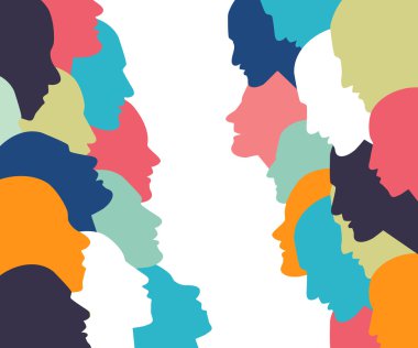 Kavram konuşuyor. İnsanlar tartışma kafasından profil.