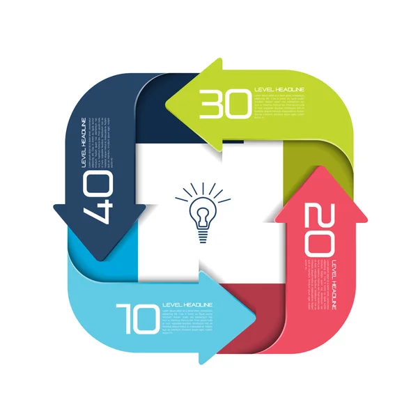 Fyrkantiga infographics uppdelad i fyra delar pilar. Mallen system, diagram, diagram, diagram, presentation. Affärsidén med 4 steg, alternativ, processer. — Stock vektor