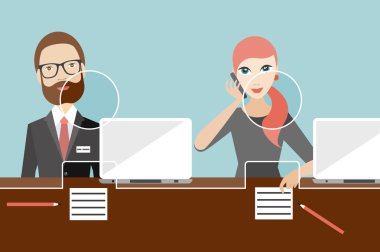 Çalışanlar, jobholders bir banka çalışanı. Düz vektör.