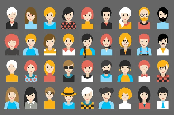 Mega set of diverse people heads, avatars. Different clothes, hair styles. Flat stylized cartoon vector. — Stock Vector