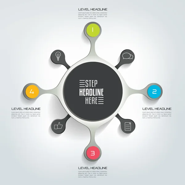 Plantilla de infografía circular. Diagrama neto redondo, gráfico, presentación, gráfico. Concepto conectado burbujas, opciones, pasos, partes, campos de texto, procesos . — Archivo Imágenes Vectoriales