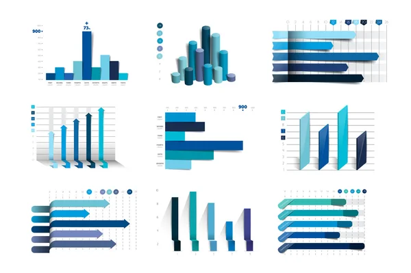 Grote reeks van charst, grafieken. Blauwe kleur. Infographics zakelijke elementen. — Stockvector