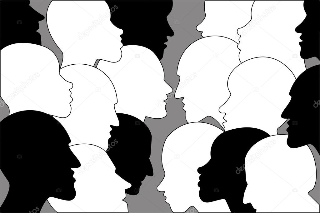 Human profile head in dialogue. Black and white silhouettes.
