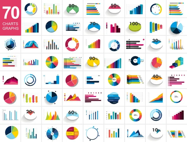 Mega Sada Charst Grafy Modrá Barva Obchodní Prvky Infographics — Stockový vektor