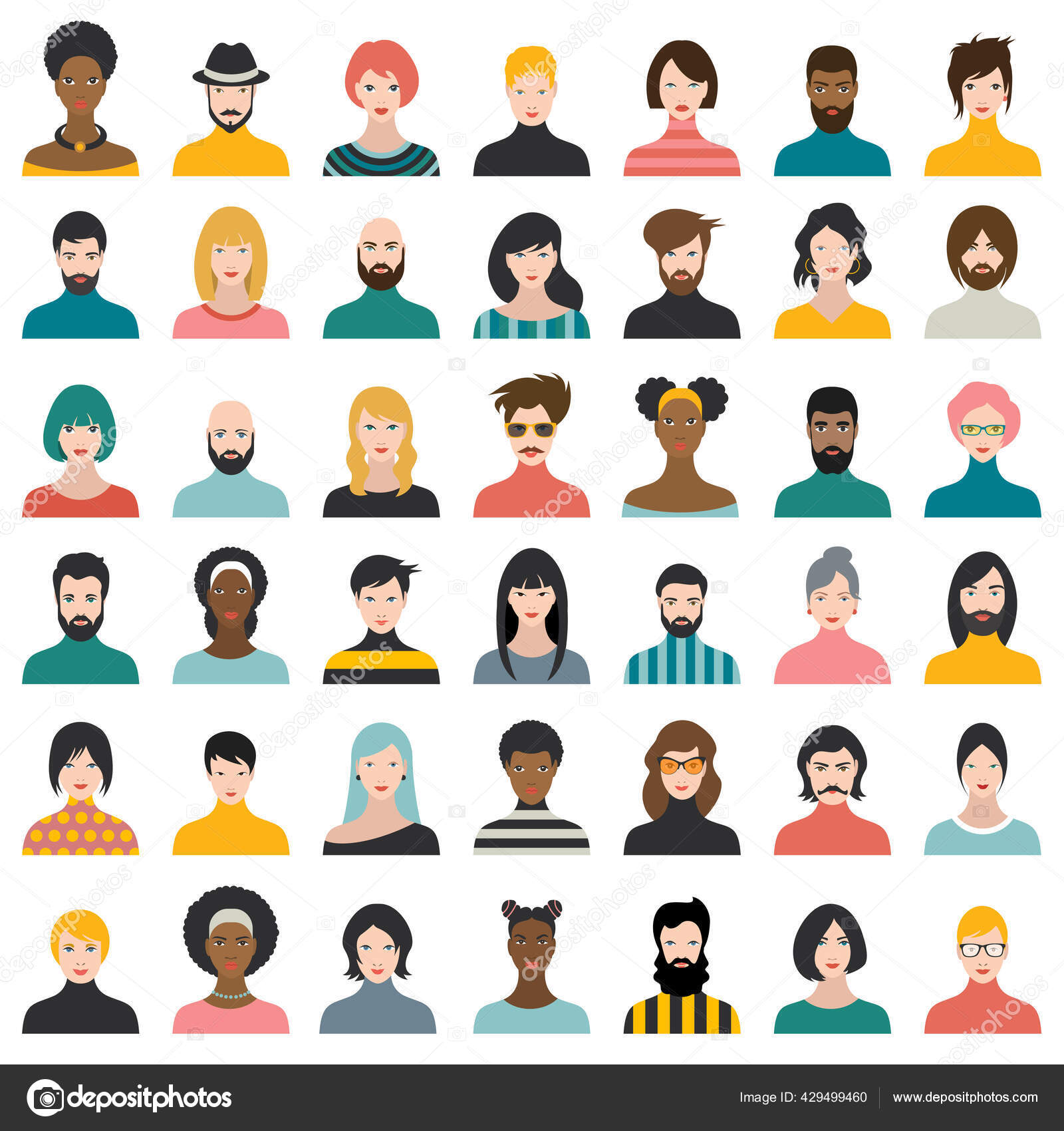 People heads icons Face avatar Man woman in flat style Vector   Illustration