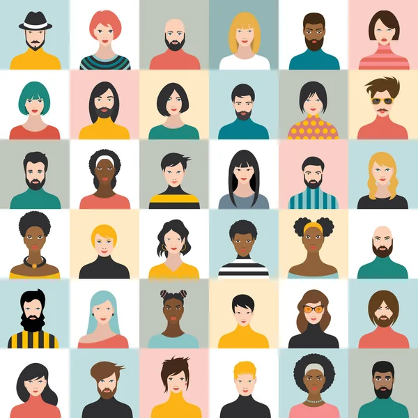 Люди Очолюють Ікони Обличчя Аватара Чоловік Жінка Рівному Стилі Векторні — стоковий вектор