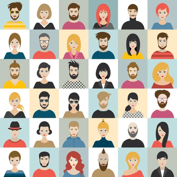 People Heads Icons Face Avatar Man Woman Flat Style Vector — Stock Vector